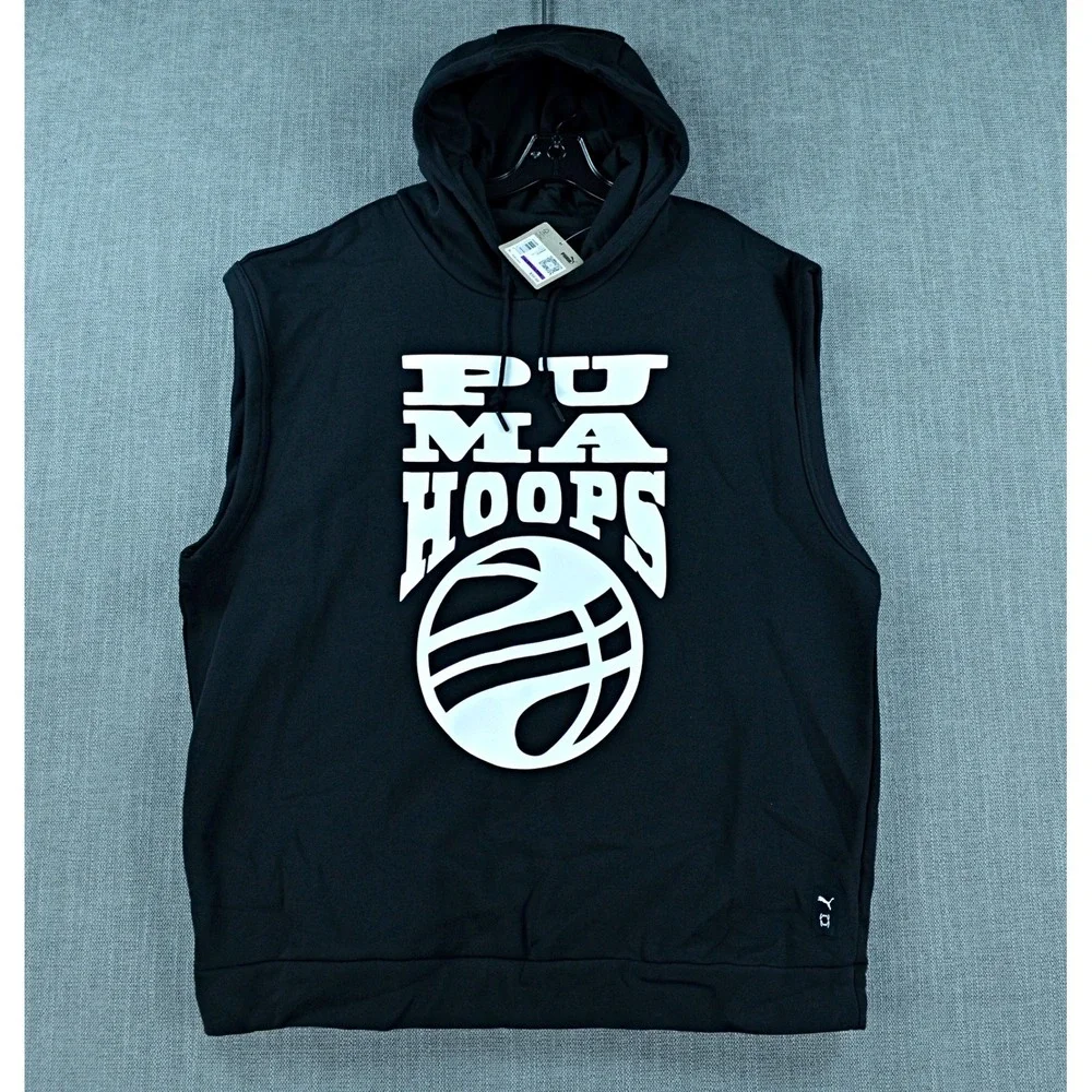 Puma Hoodie Men's 2XL Black Hoops Posterize 2.0 Sweatshirt Graphic Pullover NWT - Picture 1 of 12